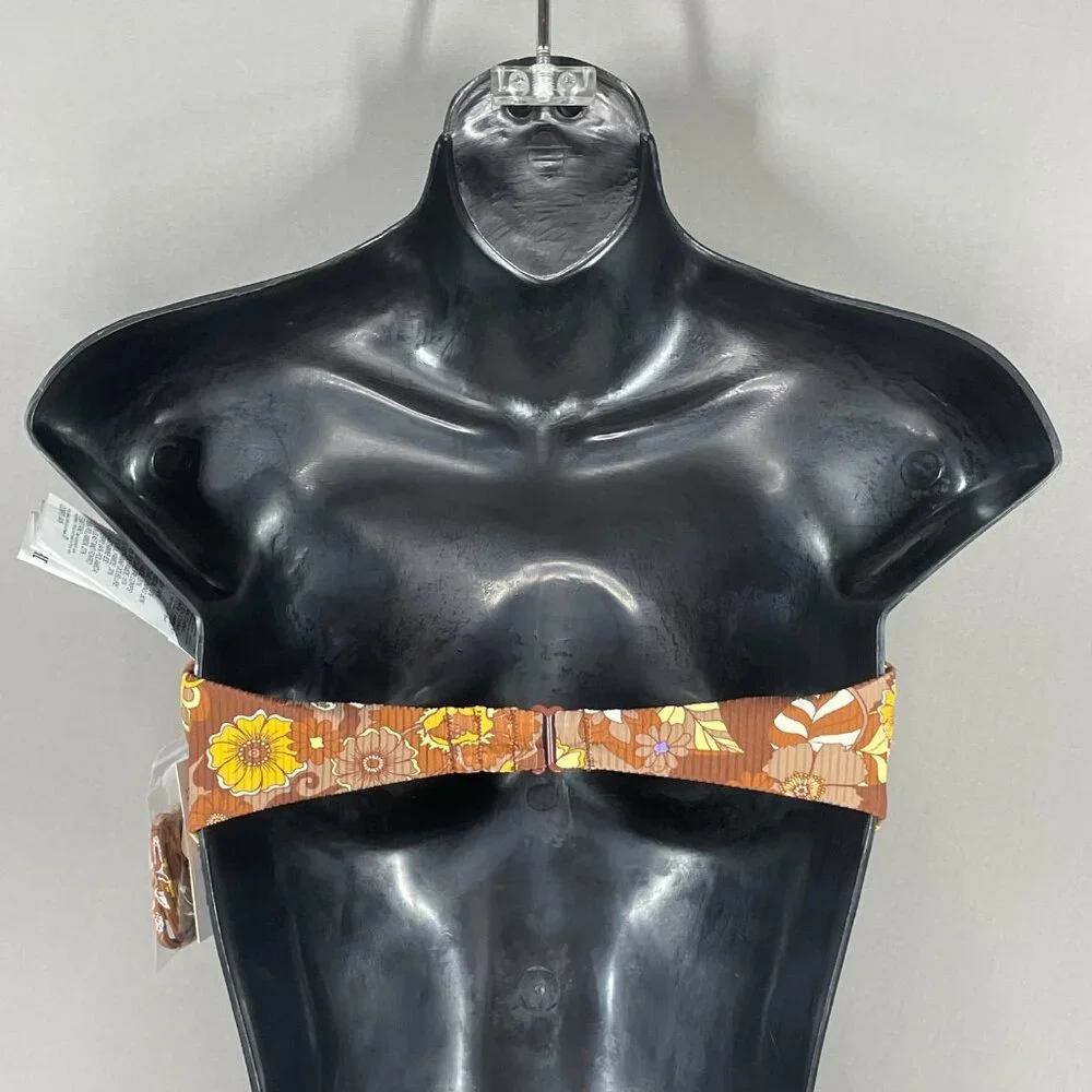 NEW RVCA Bikini Top Womens Medium brown floral swim beach summer earth - Picture 8 of 10